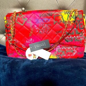 X Large Graffiti Shoulder Bag Multicolor Flap Zips Pockets large Capacity NEW